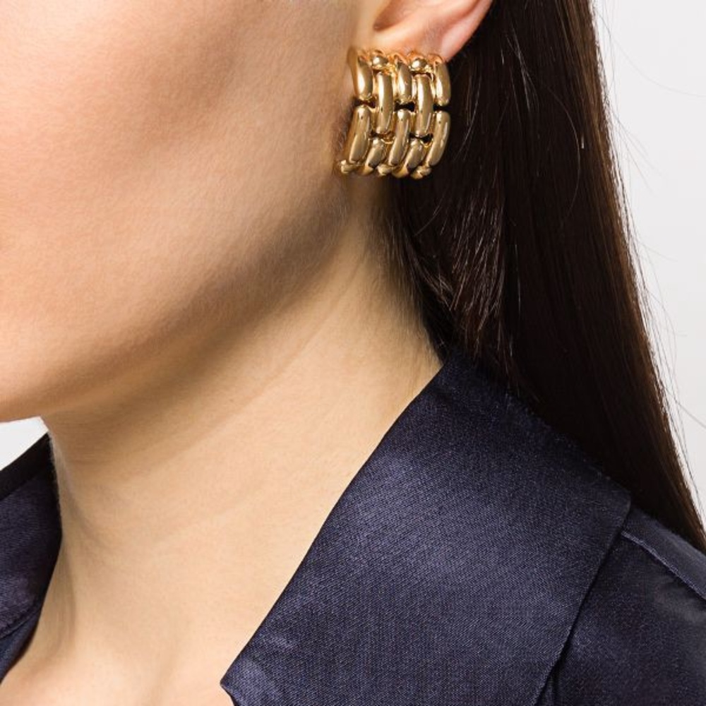 GIVENCHY VINTAGE PARIS NEW YORK LARGE GOLD PLATE CLIP ON EARRINGS - Picture 2 of 12